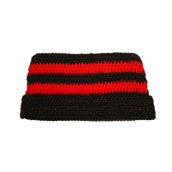 Striped Beanie - Black and Red
