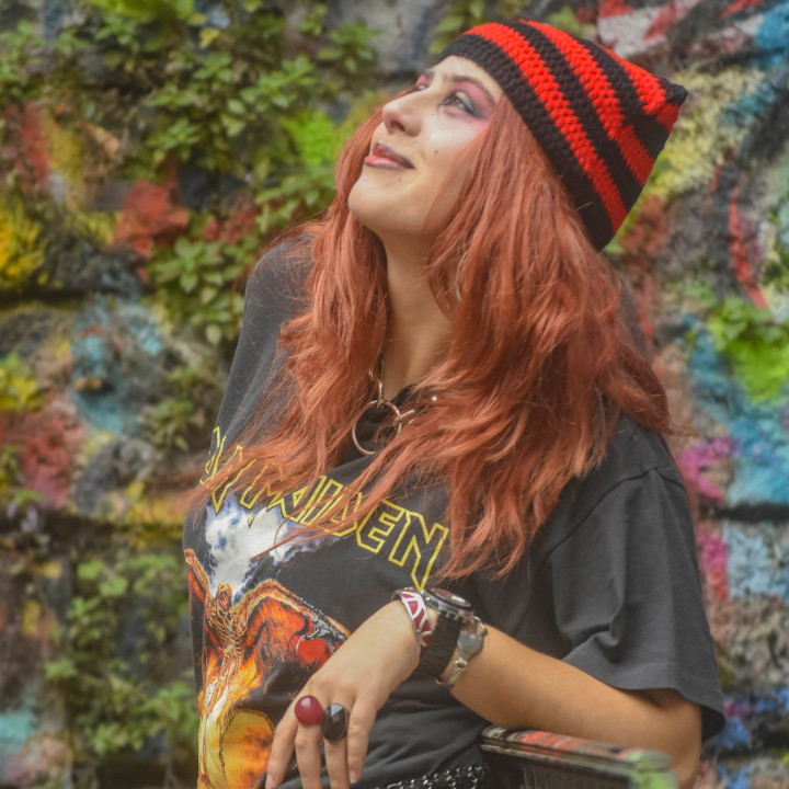 Striped Beanie - Black and Red